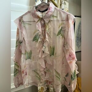 NWT Zara Women’s Floral Pink Sheer Blouse Size Medium